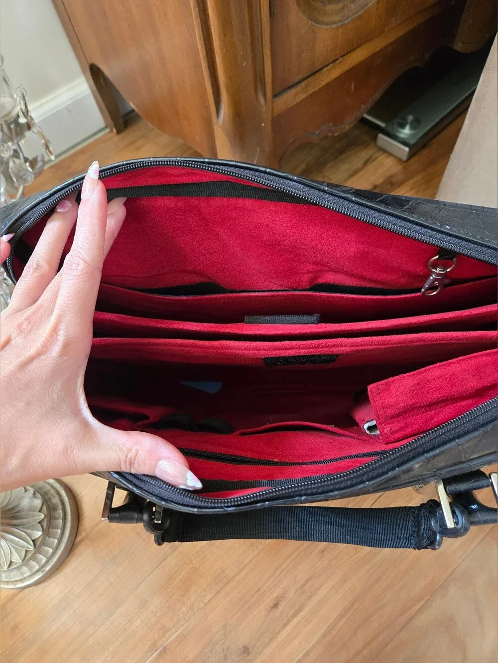 Black Croc-Embossed Leather Laptop Bag